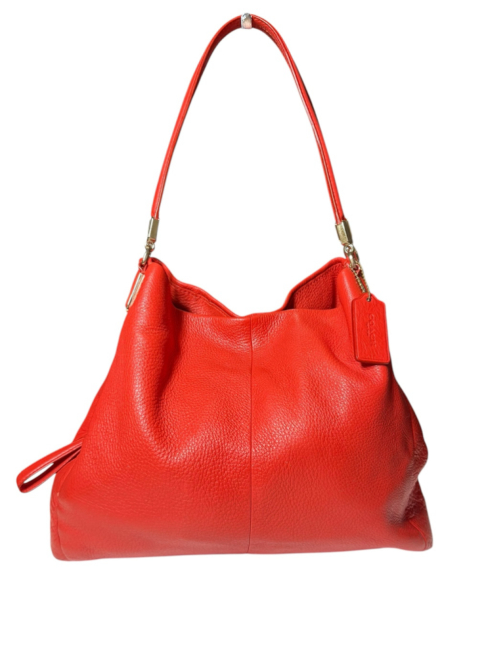 Women's Madison Coach Red Pebbled Leather Hobo - Picture 3 of 9